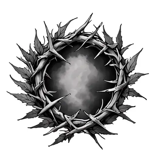 Victorian/ gothic style crown of thorns interwoven with a laurel tattoo design idea