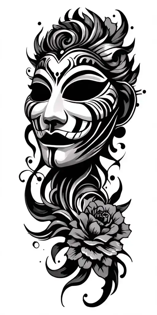 omi face mask surrounded tattoo design idea