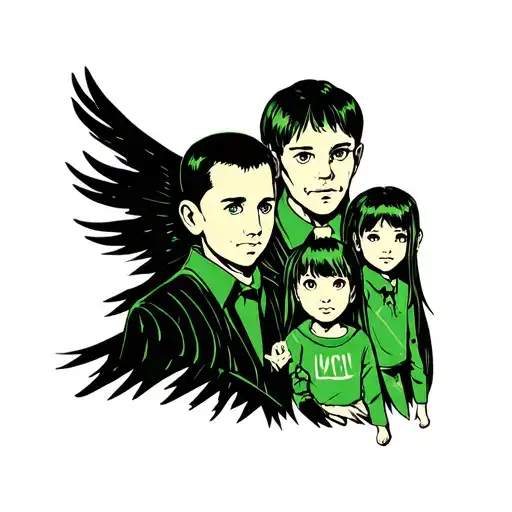 Emblem CSKA, Dad two daughters and son in the style of the film Matrix tattoo design idea