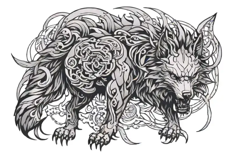 cyberpunk japanese traditional sigma wolf tattoo design idea