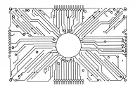 Minimalistic Printed Circuit Board board 200mm per 100mm, in the center of which the nucleus is like a microchip tattoo design idea