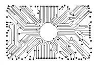 Minimalistic Printed Circuit Board board 200mm per 100mm, in the center of which the nucleus is like a microchip tattoo design idea