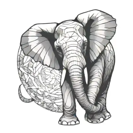 head of an elephant in a carved or faceted design similar to a cut crystal tattoo design idea