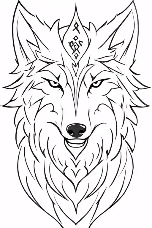 Wolf Fenrir with Viking runes, minimalist, black grey tattoo tattoo design idea