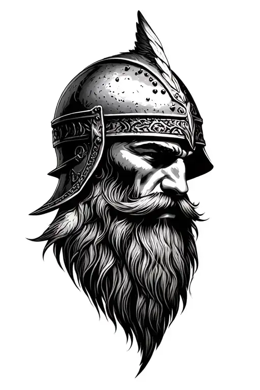 Viking beard Valhalla helmet wings tattoo design idea