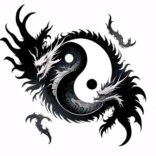 Dragon tattoo with yin yang and double exposure tattoo design idea