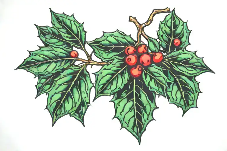 holly leaves and berrys tattoo design idea