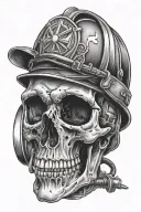 Skull and firefighter helmet resting tattoo design idea
