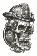 Skull and firefighter helmet resting tattoo design idea