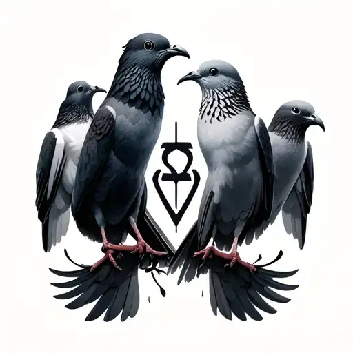 3 realistic doves 🕊️Black and grey shadingHebrew initials (מ.ו, ג.א, ס.ג) inside the birds, vertical on neck  tattoo design idea
