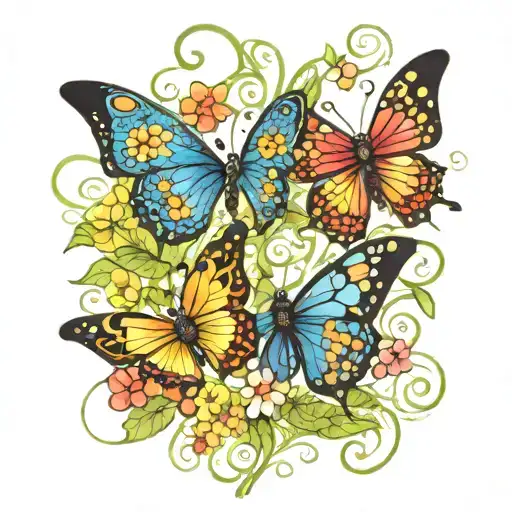butterflys ladybugs cross flowers tattoo design idea