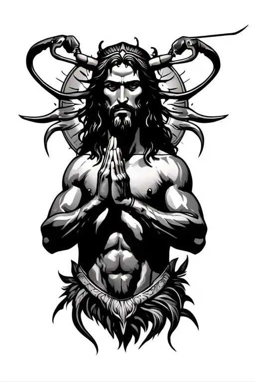 muay thai jesus praying mantis tattoo design idea