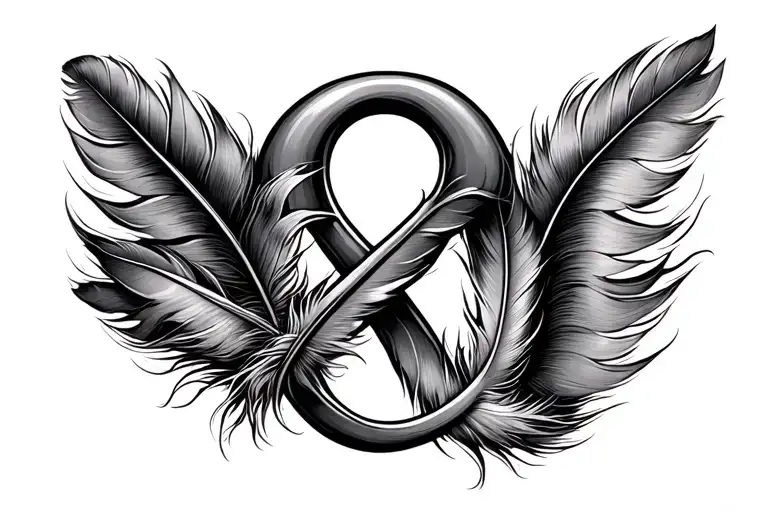 infinity symbol with a feather or feathers symboling love  tattoo design idea