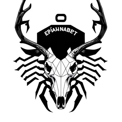 scorpion and deer skull incorporating geometric design and fine line with the word ΕΡΡΙΖΩΜΕΝΟΣ on top tattoo design idea