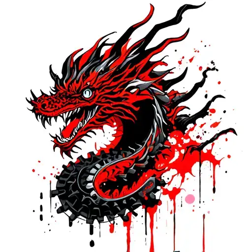 The birth of a child is the year of the dragon in the style of the thrash Polka. use gears and biomechanics tattoo design idea