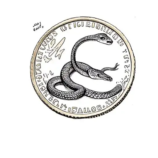 a simple sketch of a coin with a rattle snake on it  tattoo design idea