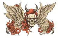Angel wings and devil horns tattoo design idea