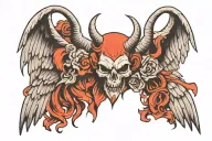 Angel wings and devil horns tattoo design idea