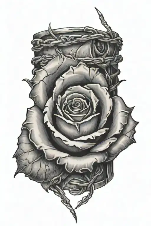 Rose with barbed wire wrapped around wrist  tattoo design idea