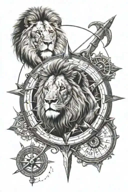lion and compass tattoo design idea