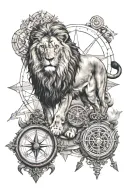 lion and compass tattoo design idea