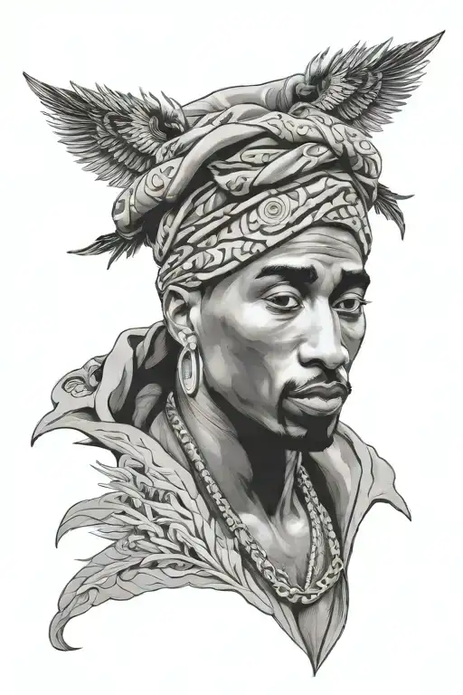 Ambition over Adversity with a picutre of Tupac Shakur tattoo design idea