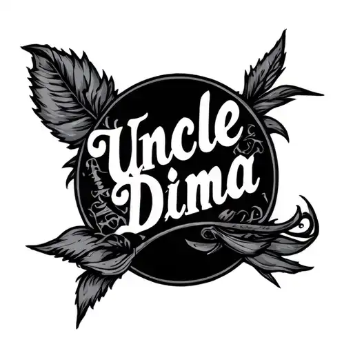 Male tattoo, with the inscription "Uncle Dima", in punk style tattoo design idea