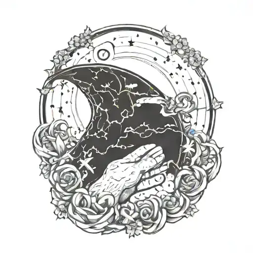 amor fati hand holding moon tattoo design idea