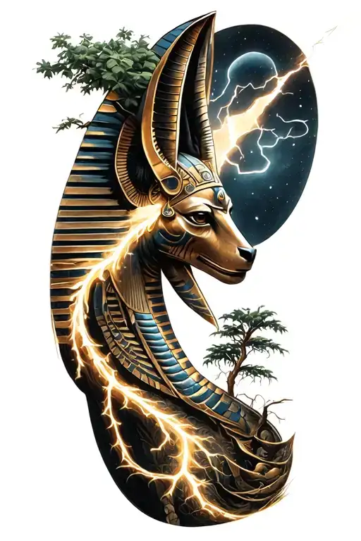 viking rume and tree and Anubis lightning bolt and A Fusion Of Egyptian Symbolism tattoo design idea