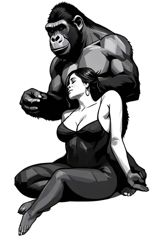 geometric gorilla holding a woman sitting tattoo design idea