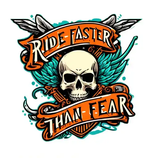 "Ride faster than fear " Harley Davidson with skull tattoo design idea