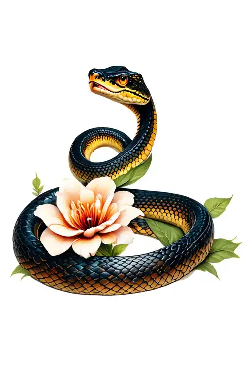 snake and flower tattoo design idea
