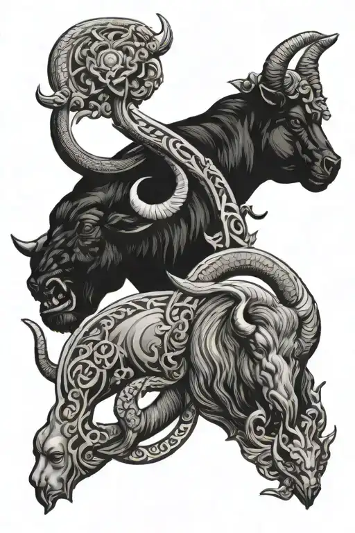3 Zodiac Signs: Taurus Capricorn Pisces tattoo design idea