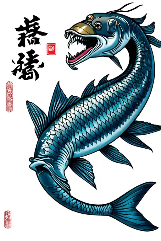 oarfish with a grenade in mouth wide open tattoo design idea