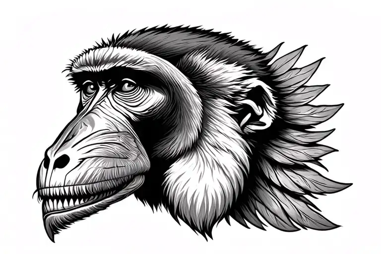 Thoth baboon head surrounded tattoo design idea