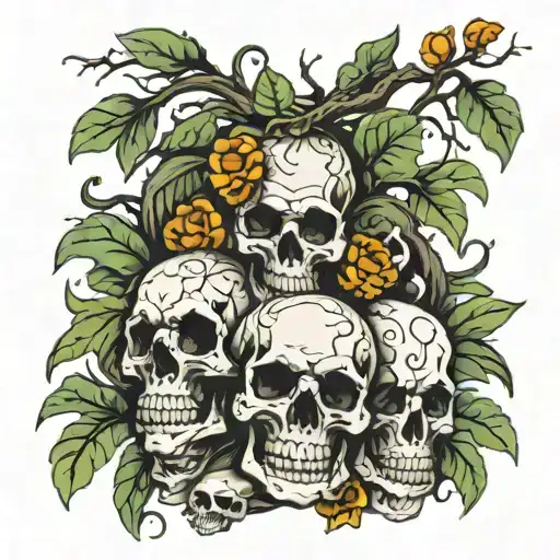 live oak and skulls representing dark periods tattoo design idea