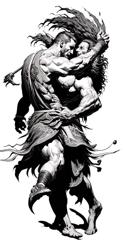 warriors fighting each other tattoo design idea