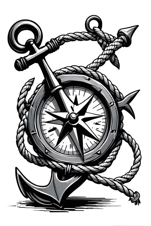anchor compass rope shark tattoo design idea