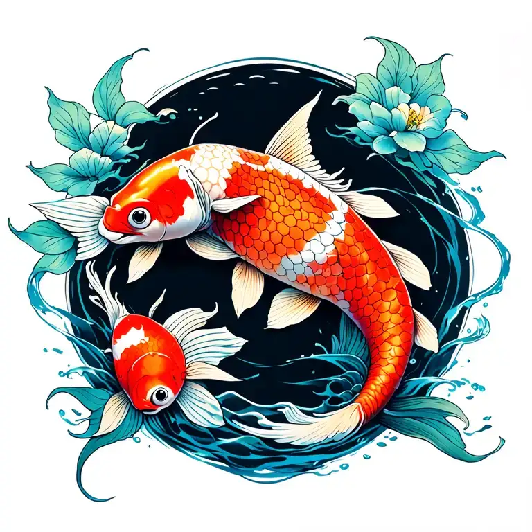 koi fish swimming with tempol tattoo design idea