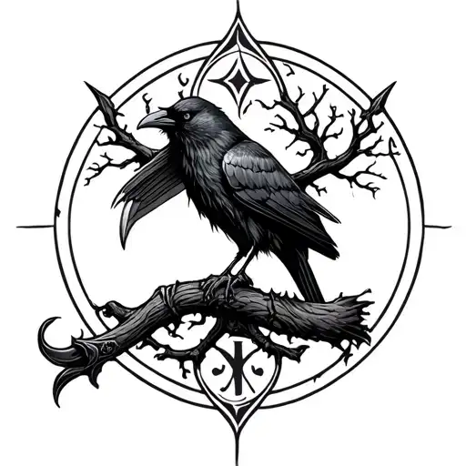 Viking hammer crow life tree rune tattoo design idea