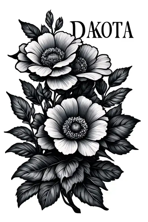 flowers blooming with the name Dakota tattoo design idea