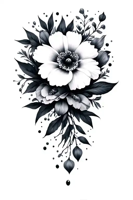 floral into outer space tattoo design idea
