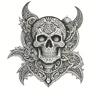 Create a neck tattoo for a man with a skull in front make it look Mayan  mixed with western style use numbers 88 somew tattoo design idea