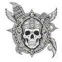 Create a neck tattoo for a man with a skull in front make it look Mayan  mixed with western style use numbers 88 somew tattoo design idea