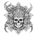 Create a neck tattoo for a man with a skull in front make it look Mayan  mixed with western style use numbers 88 somew tattoo design idea