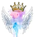 A King crown with Angel wings in memory of someone deceased tattoo design idea