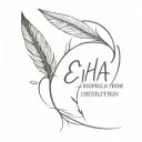 A simple tattoo with a feather, a butterfly and two willow branches, with the inscription erha tattoo design idea