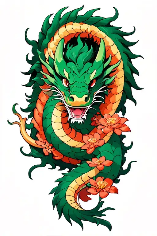 Sakura flowers spirited away haku dragon tattoo design idea