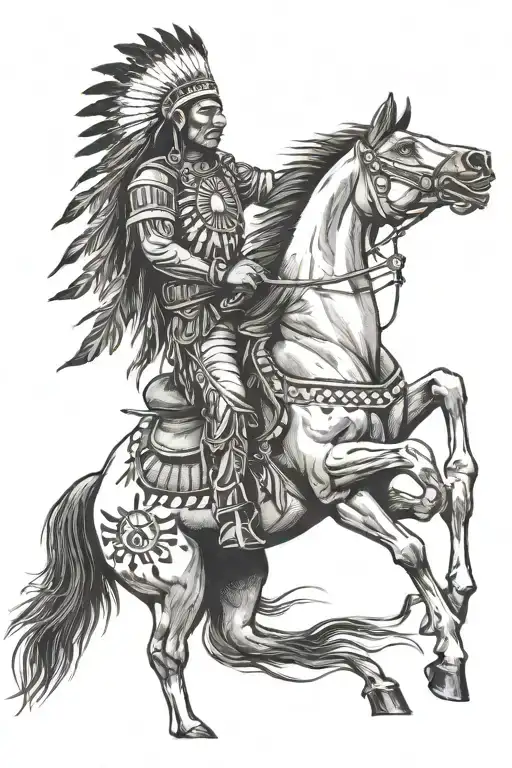 Native American war chief riding a horse tattoo design idea