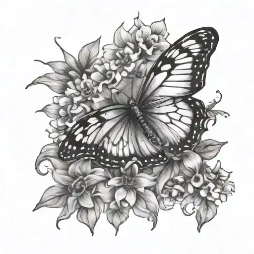 butterfly and flowers trampstamp tattoo design idea